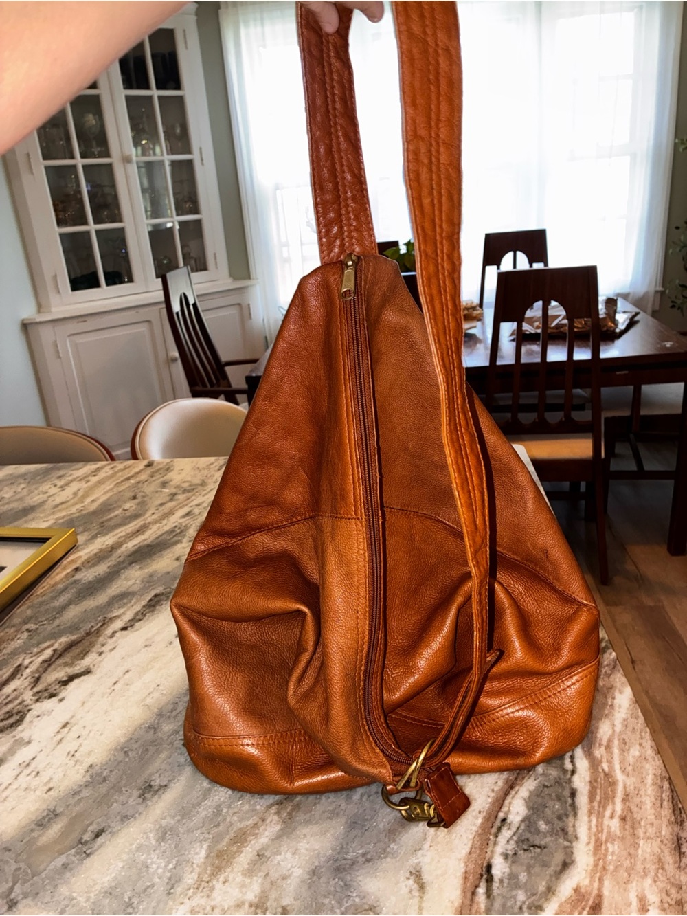 Vintage leather convertible sling, backpack, Shoulder Bag in Cognac! 70’s